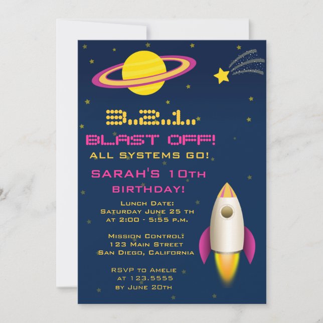 Invitación de la fiesta de cumpleaños de Rocket (Anverso)