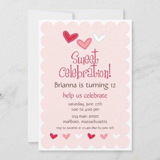 Invitación de la fiesta de cumpleaños del amor (Anverso)