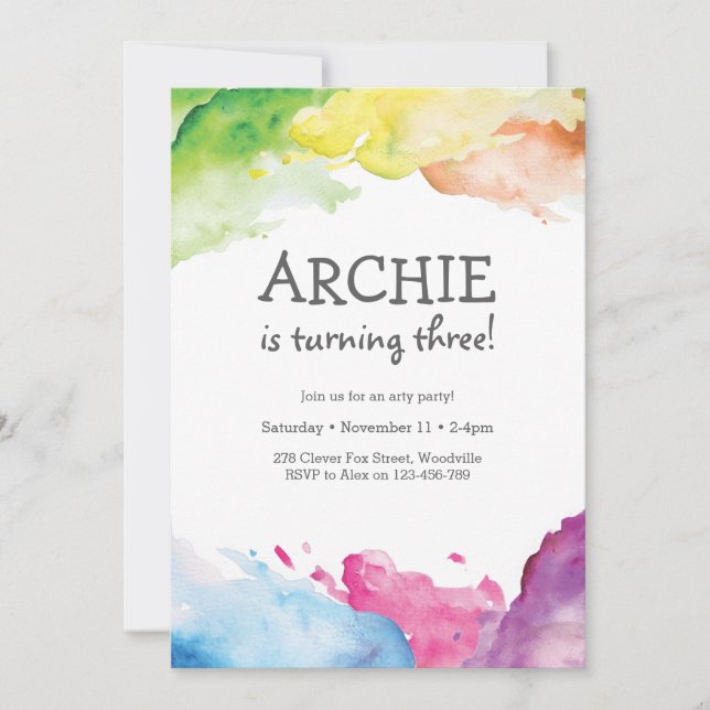 Invitación de la fiesta de cumpleaños del arte del (Anverso)