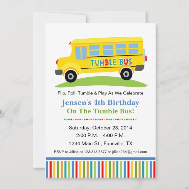 Invitación de la fiesta de cumpleaños del autobús (Anverso)