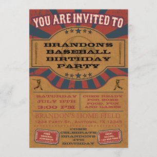 Invitación de la fiesta de cumpleaños del béisbol