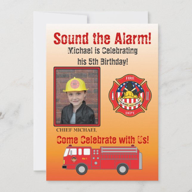 Invitación de la fiesta de cumpleaños del bombero (Anverso)