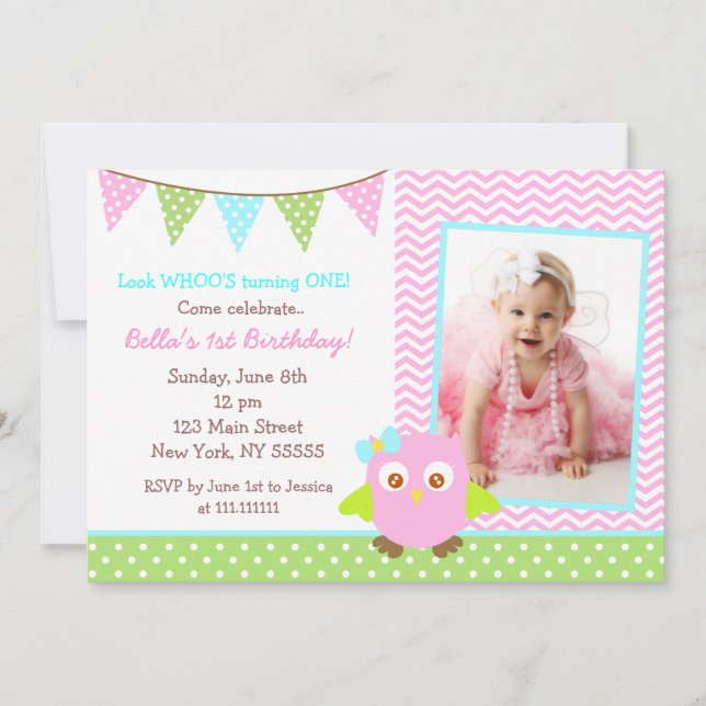 Invitación de la fiesta de cumpleaños del búho (Anverso)
