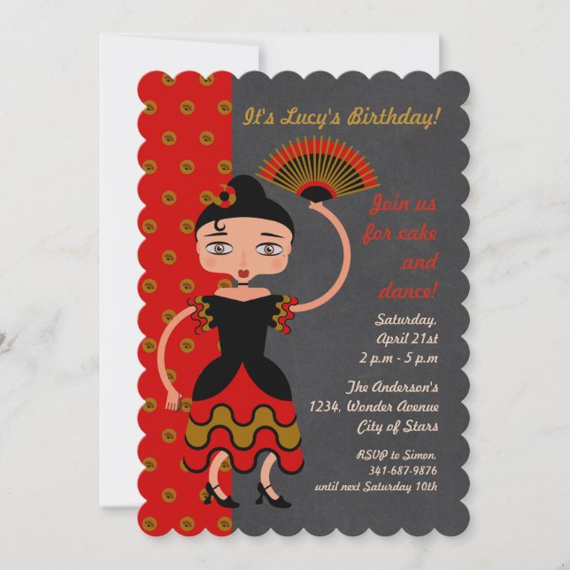 Invitación de la fiesta de cumpleaños del chica de (Anverso)