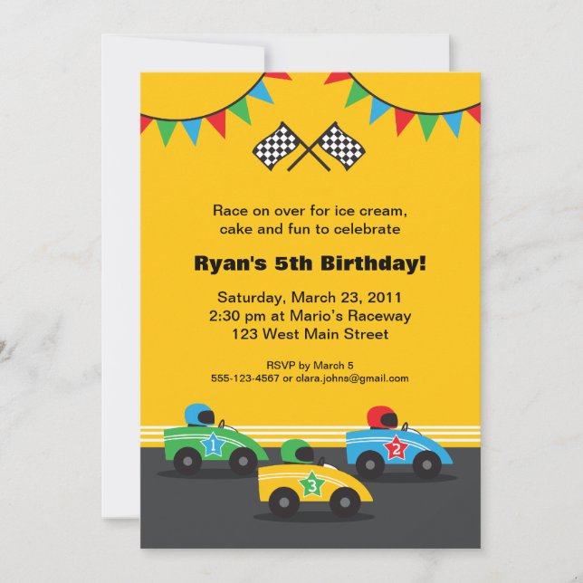 Invitación de la fiesta de cumpleaños del coche de (Anverso)