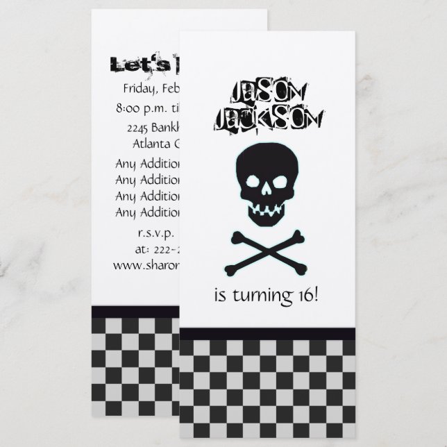 Invitación de la fiesta de cumpleaños del cráneo (Anverso / Reverso)