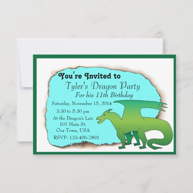 Invitación de la fiesta de cumpleaños del dragón (Anverso)
