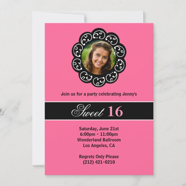 Invitación de la fiesta de cumpleaños del dulce 16 (Anverso)