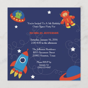 invitación de la fiesta de cumpleaños del espacio
