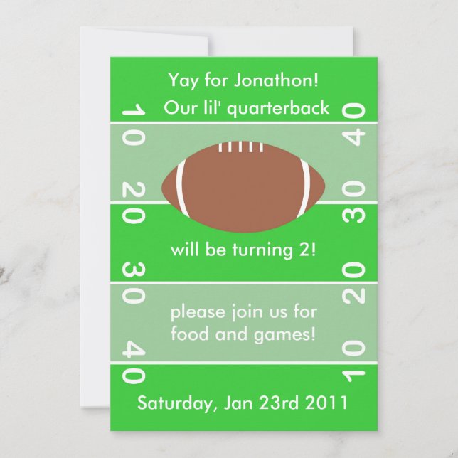 Invitación de la fiesta de cumpleaños del fútbol (Anverso)