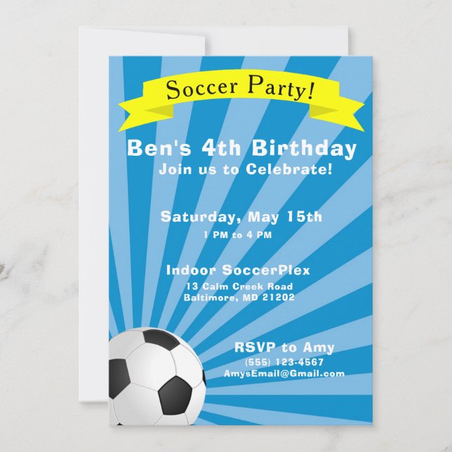 Invitación de la fiesta de cumpleaños del fútbol (Anverso)