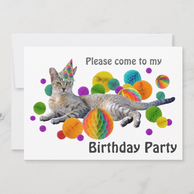 Invitación de la fiesta de cumpleaños del gato del (Anverso)