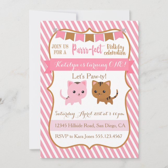 Invitación de la fiesta de cumpleaños del gato del (Anverso)