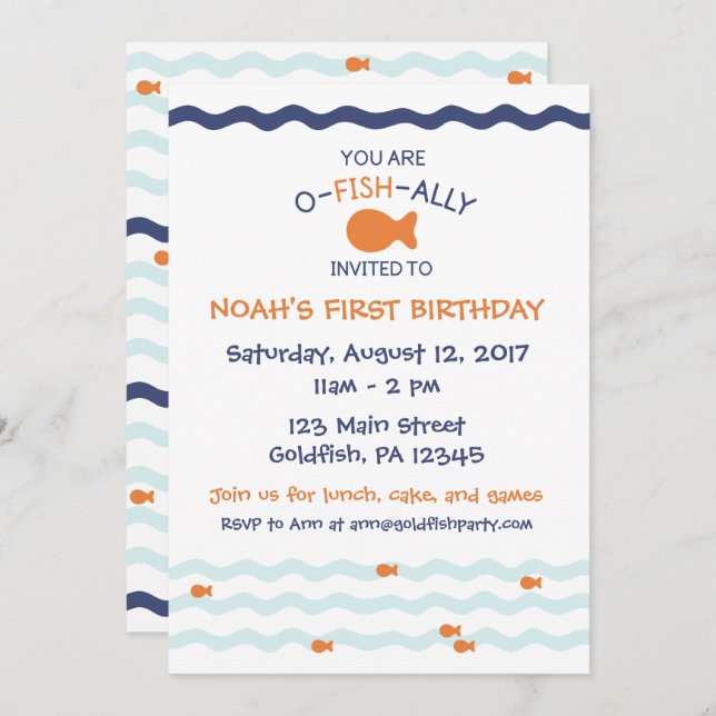 Invitación de la fiesta de cumpleaños del Goldfish (Anverso / Reverso)