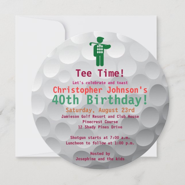 Invitación de la fiesta de cumpleaños del golf (Anverso)