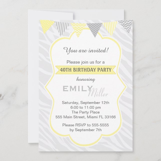 Invitación de la fiesta de cumpleaños del gris (Anverso)