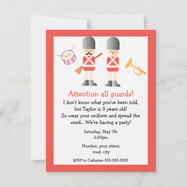 Invitación de la fiesta de cumpleaños del guardia (Anverso)