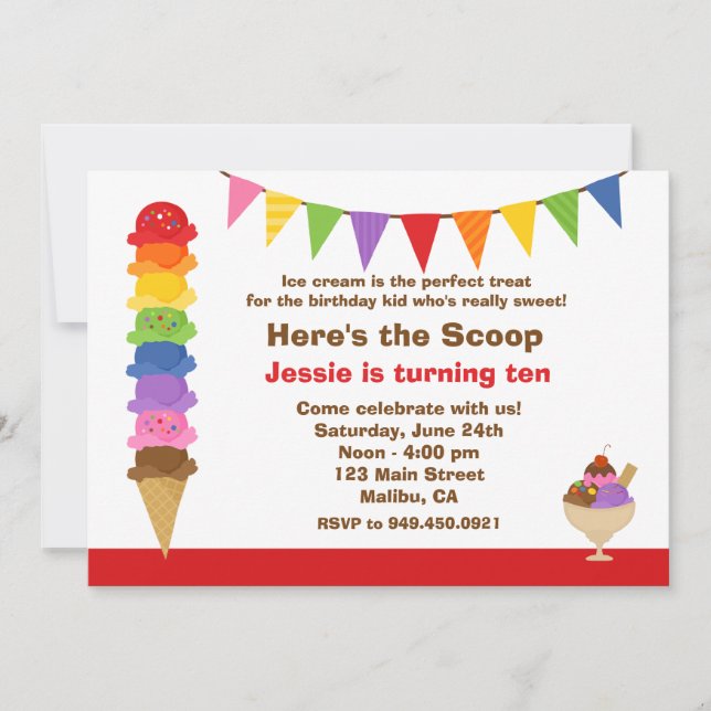 Invitación de la fiesta de cumpleaños del helado (Anverso)