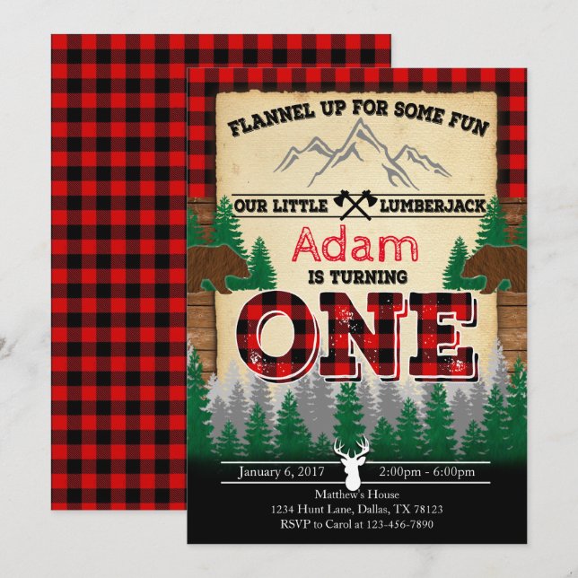 Invitación de la fiesta de cumpleaños del leñador (Anverso / Reverso)