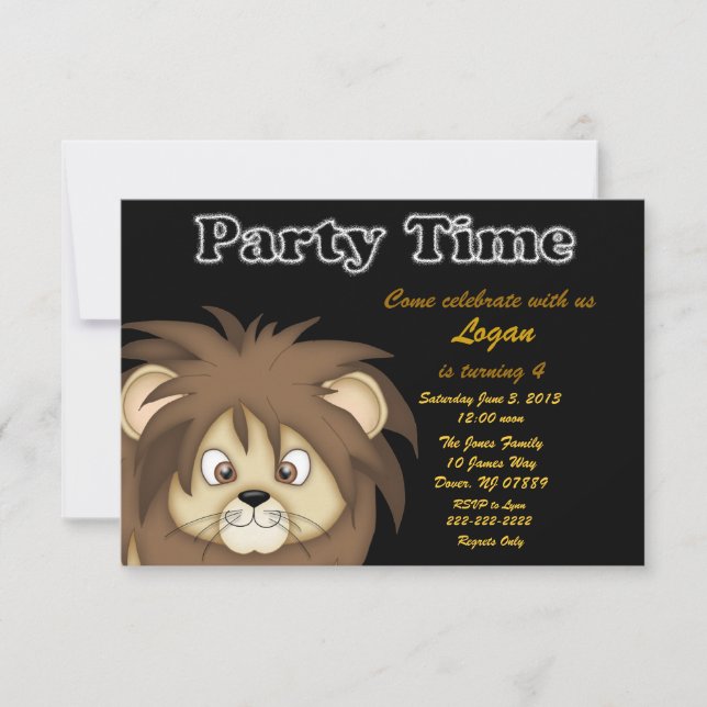 Invitación de la fiesta de cumpleaños del león (Anverso)