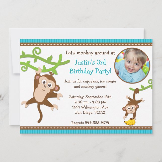 Invitación de la fiesta de cumpleaños del mono (Anverso)