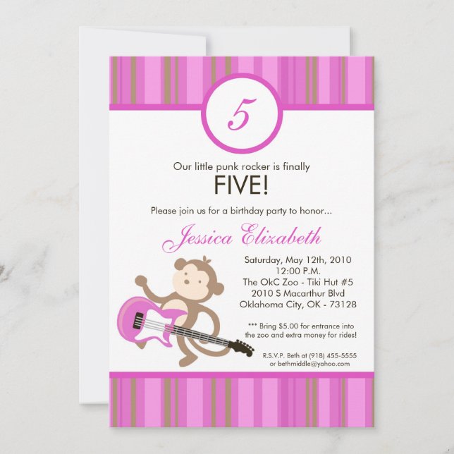 invitación de la fiesta de cumpleaños del mono del (Anverso)