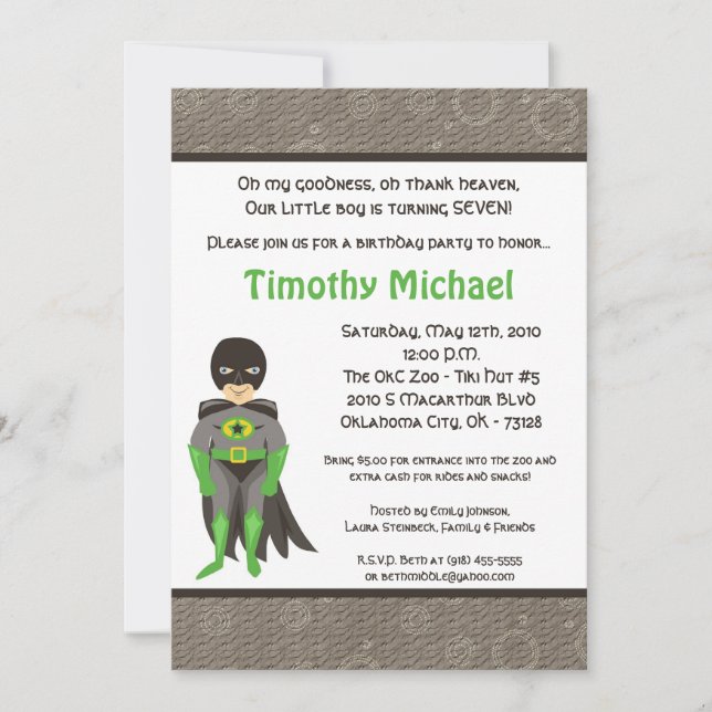 invitación de la fiesta de cumpleaños del muchacho (Anverso)