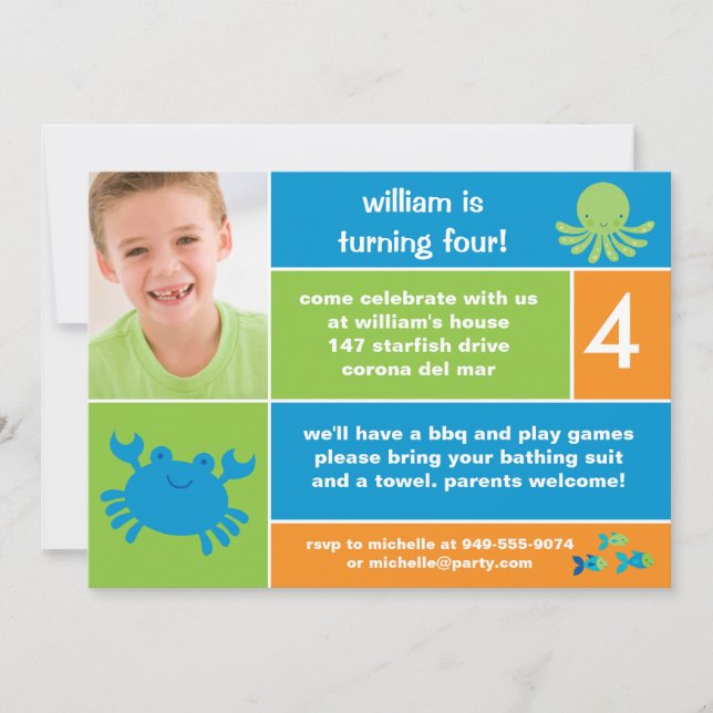Invitación de la fiesta de cumpleaños del océano (Anverso)