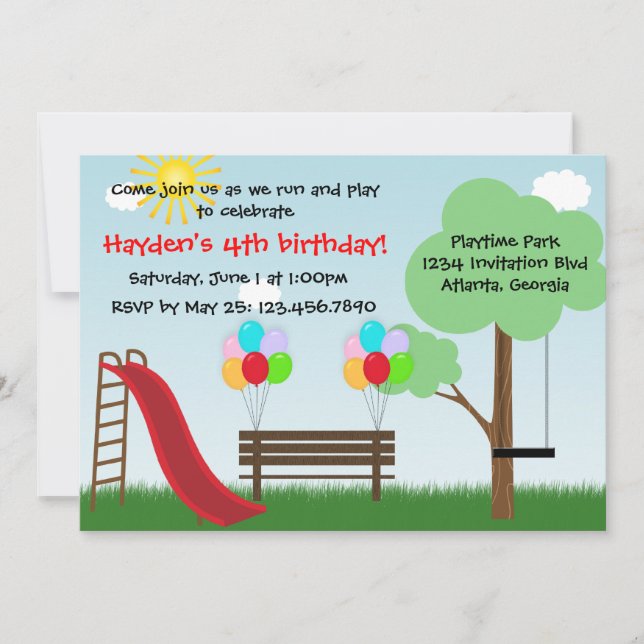 Invitación de la fiesta de cumpleaños del parque (Anverso)