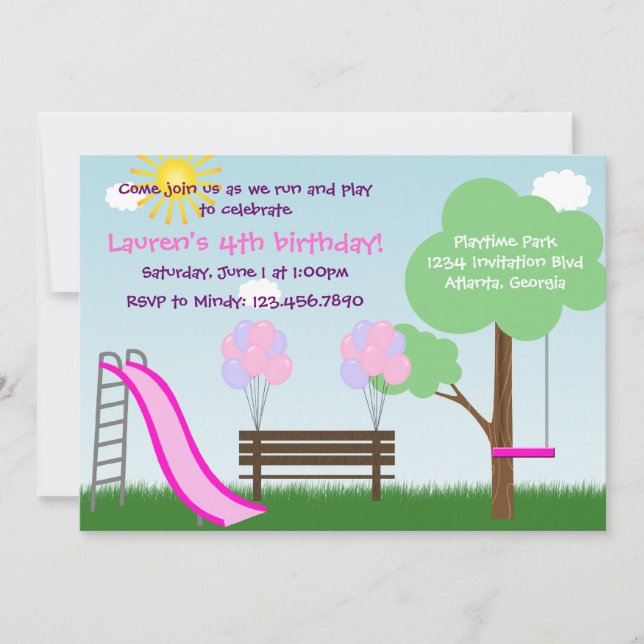 Invitación de la fiesta de cumpleaños del parque (Anverso)