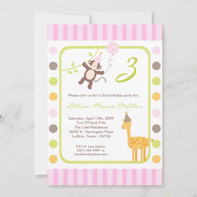 invitación de la fiesta de cumpleaños del parque (Anverso)