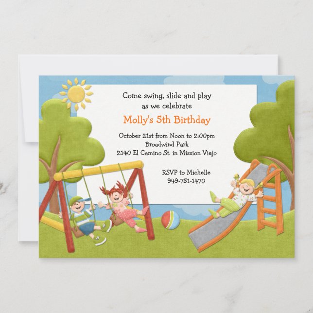 Invitación de la fiesta de cumpleaños del parque (Anverso)