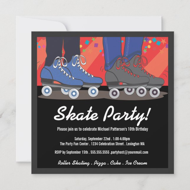 Invitación de la fiesta de cumpleaños del patinaje (Anverso)
