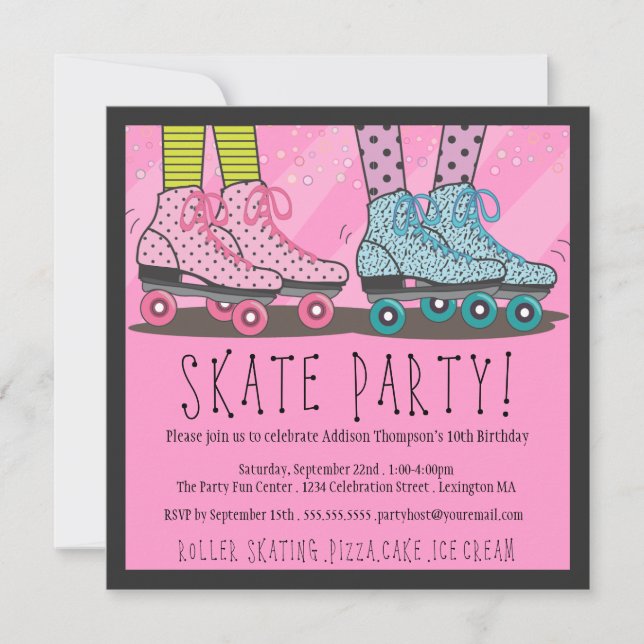 Invitación de la fiesta de cumpleaños del patinaje (Anverso)