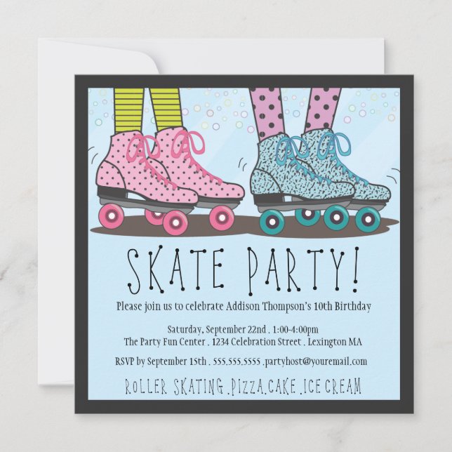 Invitación de la fiesta de cumpleaños del patinaje (Anverso)