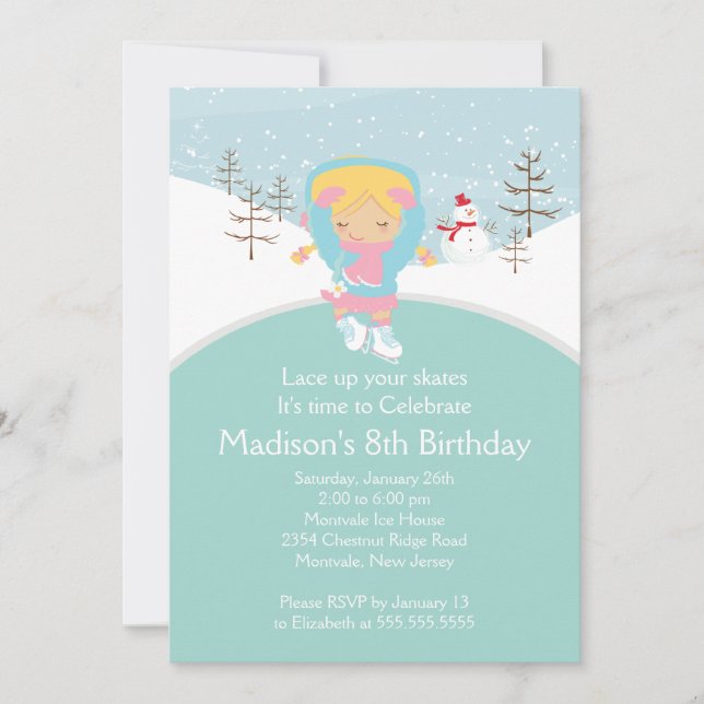 Invitación de la fiesta de cumpleaños del patinaje (Anverso)