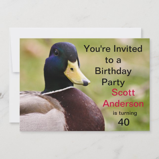 Invitación de la fiesta de cumpleaños del pato (Anverso)