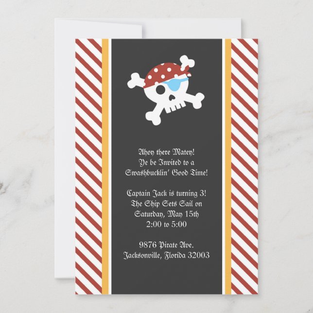 Invitación de la fiesta de cumpleaños del pirata (Anverso)