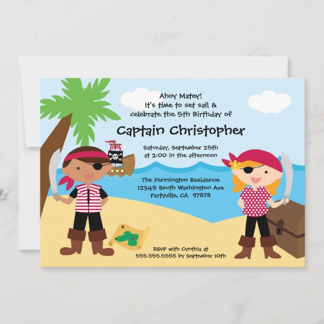 Invitación de la fiesta de cumpleaños del pirata (Anverso)