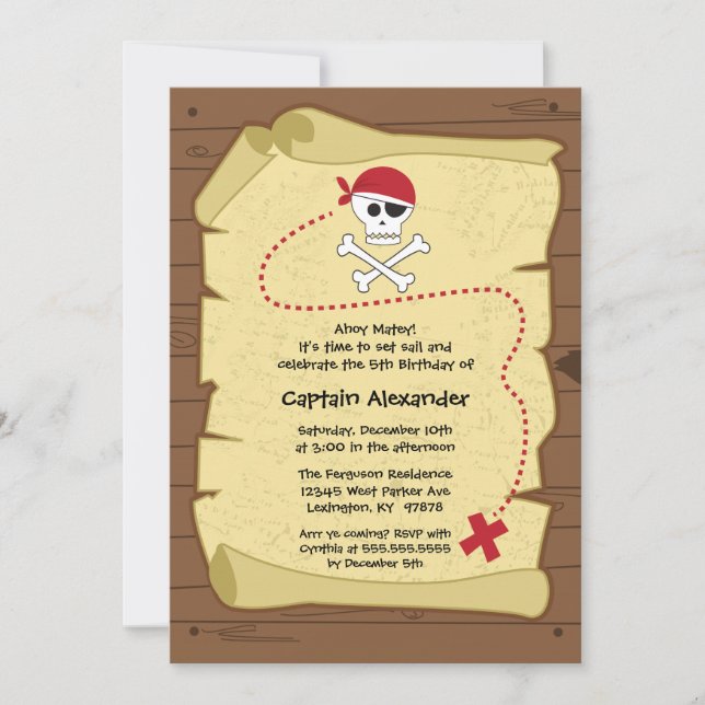 Invitación de la fiesta de cumpleaños del pirata (Anverso)