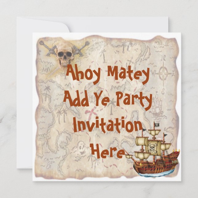 Invitación de la fiesta de cumpleaños del pirata (Anverso)