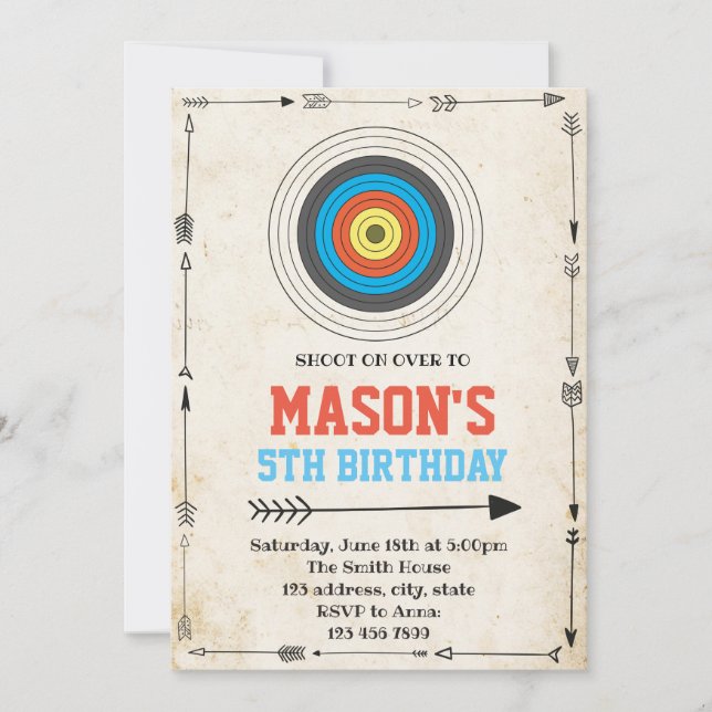 Invitación de la fiesta de cumpleaños del tiro al (Anverso)