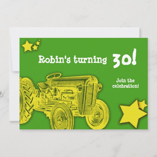 Invitación de la fiesta de cumpleaños del tractor: (Anverso)