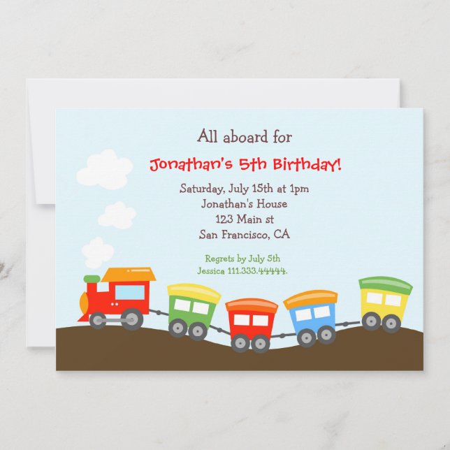 Invitación de la fiesta de cumpleaños del tren (Anverso)
