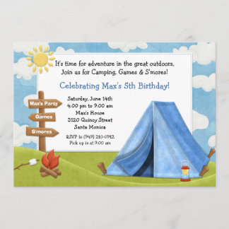 Invitación de la fiesta de cumpleaños que acampa
