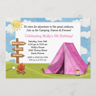 Invitación de la fiesta de cumpleaños que acampa