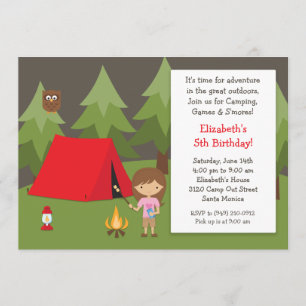 Invitación de la fiesta de cumpleaños que acampa