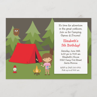 Invitación de la fiesta de cumpleaños que acampa