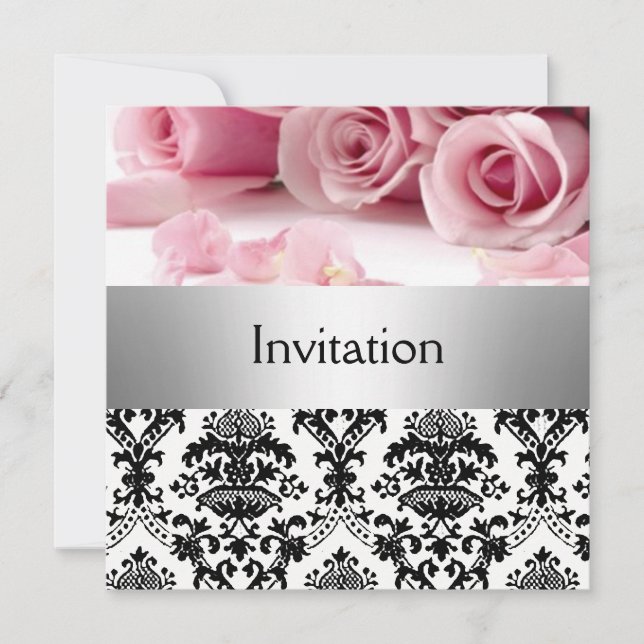 Invitación de la fiesta de Damask Pink Roses guard (Anverso)