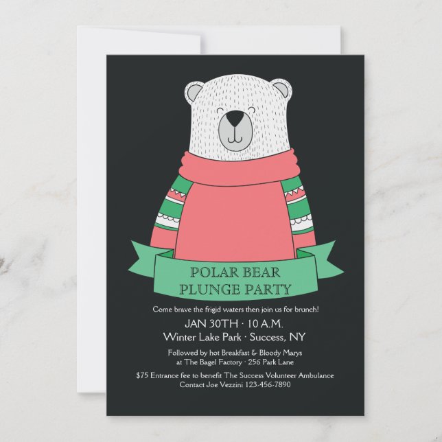 Invitación de la fiesta de desplome del oso polar (Anverso)